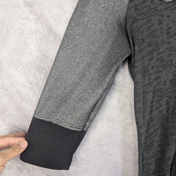 BKE Size Large Blouse With Glitter Sleeves And Sheer Bodice - Picture 3 of 10